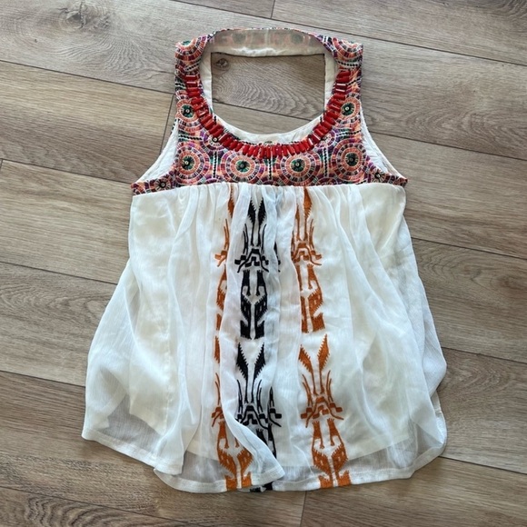 Anthropologie Small Akemi + Kin Siargao Boho Embroidered Beaded Flowy Tank - Picture 2 of 5